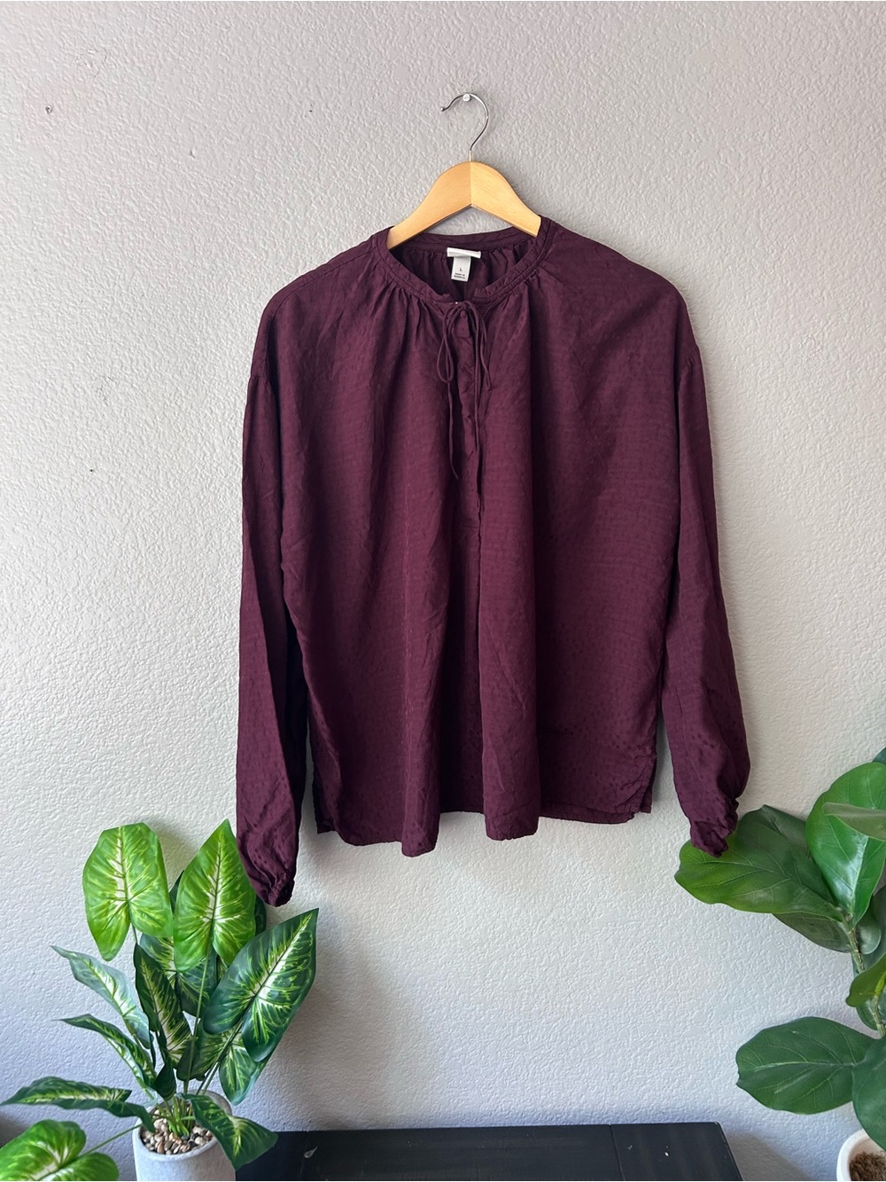 a new day Plum Tie-Front Peasant Blouse